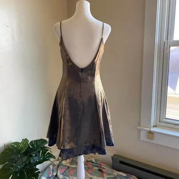 Vintage gold & navy cocktail dress - Picture 5 of 7